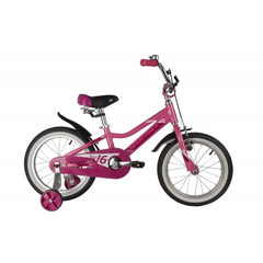 Велосипед NOVATRACK 16" NOVARA алюм., розовый, пер.руч., зад.нож. тормоз, короткие крылья, полная за