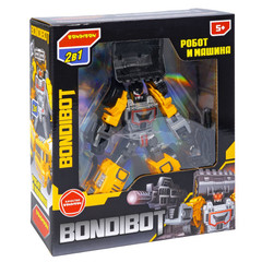 Трансформер робот-строительная техника, 2в1 BONDIBOT Bondibon, экскаватор-погрузчик, цвет жёлтый, ВОХ 23,5х26,5х8 см.