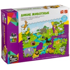 Пазл-коврик ДИКИЕ ЖИВОТНЫЕ, Bondibon, с фигурками-вкладышами, 60х80 см.