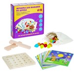 Мозаика для малышей из дерева Bondibon, 12 картинок-шаблонов, 25 фишек, BOX